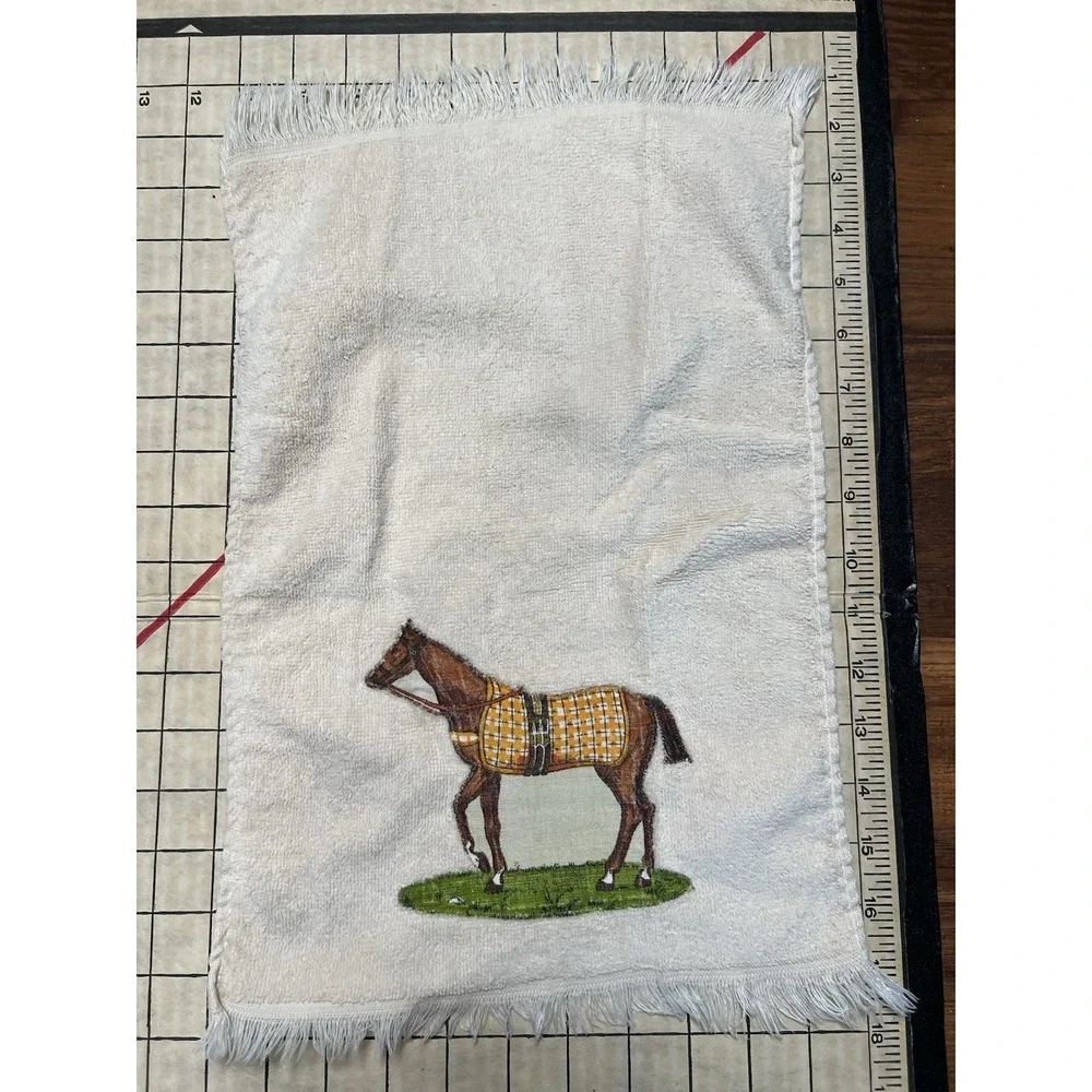 VTG 1960s Martex Hand Towel Sewed Horse/ Western W/Fringe